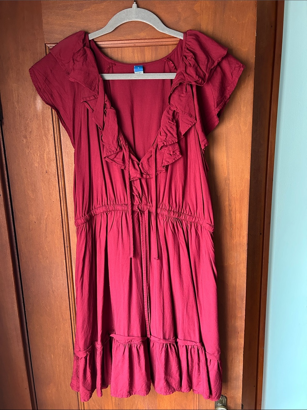 Old Navy Ruffled V-Neck Burgubdy Dress